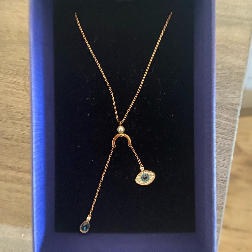 Swarovski Symbolic pendant, Evil eye, Blue, Mixed metal finish